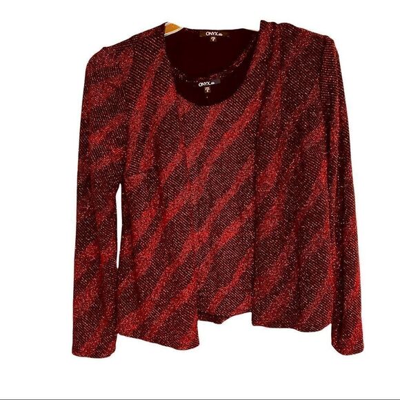 Metallic Red ONYX Nite Two Pc Evening Top Vintage NWT Sz Small - Picture 1 of 7